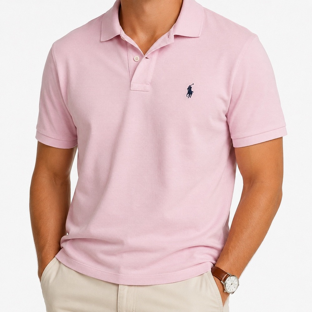 Polo Ralph Lauren Mens Medium Pink Polo Shirt Classic Fit Cotton Pique Preppy